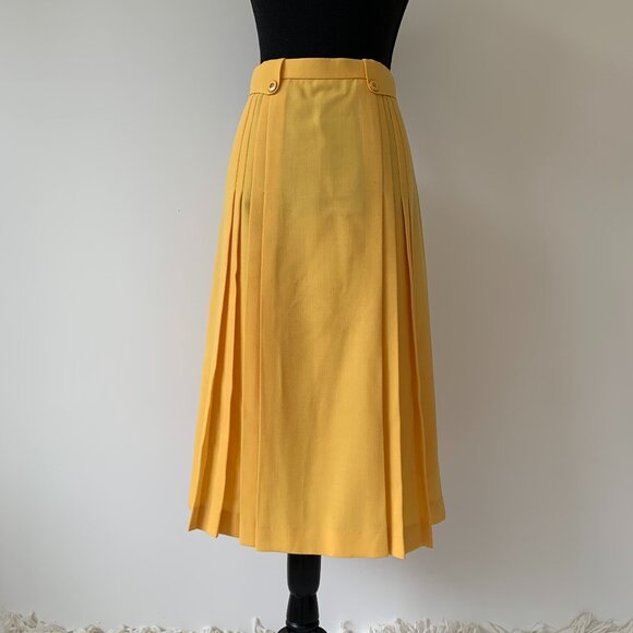 Vintage Gerard Pasquier Yellow A-Line Pleated Skirt - Size 46 - Picture 1 of 9